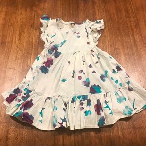 Tea flutter-sleeve floral wrap dress